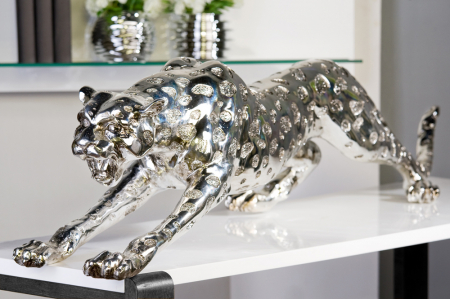 Accesorii - Figurina leopard, rasina, argintiu, 145x31x48 cm