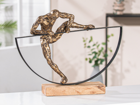 SALE % - Figurina Lifting, aluminiu/lemn, auriu, 41x32x9 cm