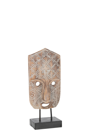 SALE % - Figurina Mask Primitive On Foot, Lemn, Natural, 17x15x41 cm