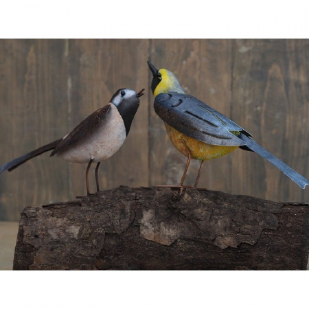 Decoratiuni terasa si gradina - Figurina metal  Birds large white/yellow mix, 15x15x30 cm