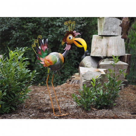 Decoratiuni terasa si gradina - Figurina metal Colourful bird, 53x25x61 cm