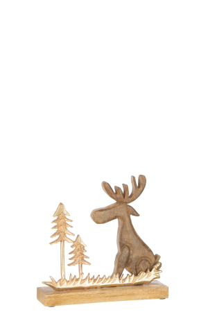 CADOURI - Figurina Moose With Pine, Aluminiu, Auriu, 20x20x22 cm