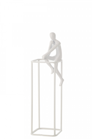 SALE % - Figurina On Cube, Aluminiu, Alb, 10x10x36 cm