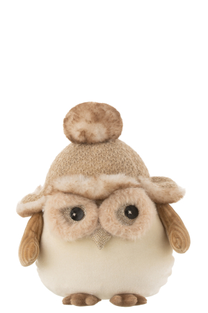 CADOURI - Figurina Owl Standing, Fibre sintetice, Bej, 18x18x21 cm