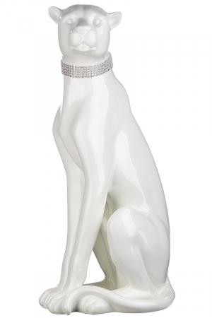SALE % - Figurina Panther Sitting, Rasina, Alb, 23x60 cm