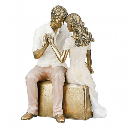 SALE % - Figurină, Pereche, Îmbrățișare, Poly, crem, auriu, PU 2, L. 11 cm, L. 12,5 cm, H. 18 cm
