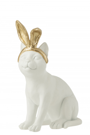 FIGURINE - Figurină pisică Rășină Auriu/Alb L