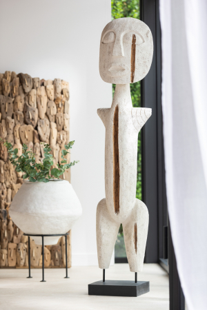 Tribal - Figurina Primitiv Alabasia, Lemn, Alb, 60x28x150 cm