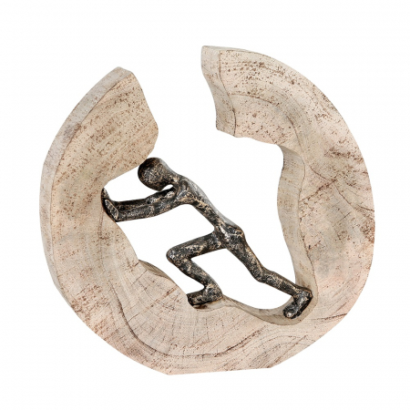 SALE % - Figurina PUSHING, lemn/aluminiu, 29X28X6 cm
