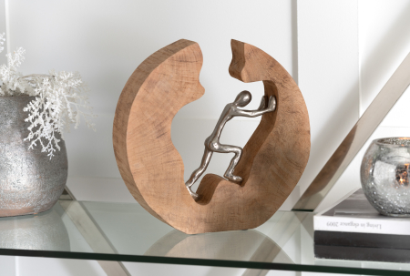 SALE % - Figurina Pushing, Lemn/Cristal, Negru/Natural, 28x6x26 cm