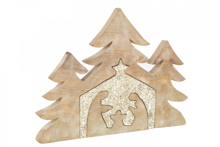 Scena Nasterii Domnului - Figurina Puzzle Nativ, Lemn, Natural, 40.5x54.5x4 cm