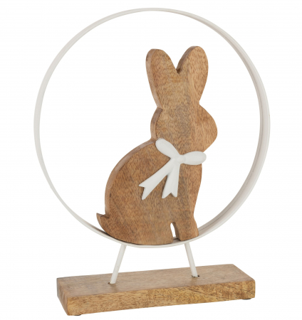 Primavara - Figurina Rabbit Bow In Round, Lemn, Alb/Natural, 25x2.5x31 cm