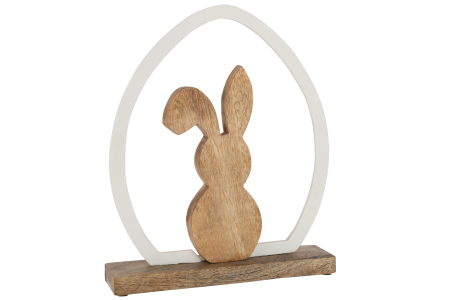 Primavara - Figurina Rabbit Silhouette Egg, Lemn, Alb/Natural, 27x5.5x32.5 cm