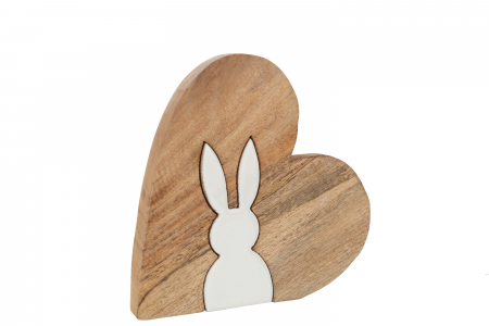 Primavara - Figurina Rabbit Silhouette Heart, Lemn, Alb/Natural, 22.5x3x22.5 cm