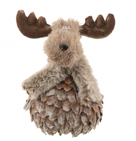 CADOURI - Figurina Reindeer+Scarf Bark, Lemn, Maro, 14x10x19 cm
