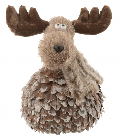 CADOURI - Figurina Reindeer+Scarf Bark, Lemn, Maro, 16x12x23 cm