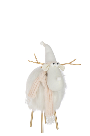 Decoratiuni - Figurina Ren, Caciula si esarfa, alb/bej, L | L 36X l 34X H 61 cm