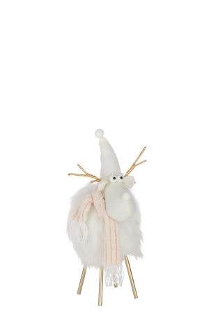 Decoratiuni - Figurina Ren, Caciula si esarfa, poliester alb/bej, M | L 29X l 25X H 46 cm