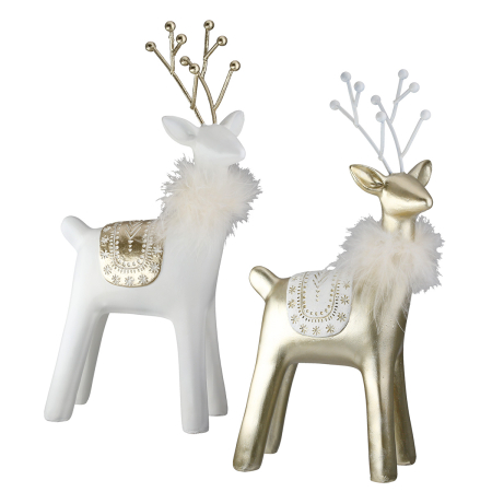 Figurina, Ren, „Roger”, Material textil, alb, auriu, PU 2, 2 asortate, L. 8 cm, L. 18 cm, H 40 cm [3]