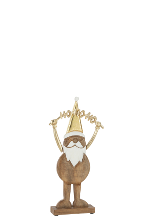 Mos Craciun - Figurina Santa Claus Hohoho, Lemn, Auriu, 26x26x40 cm