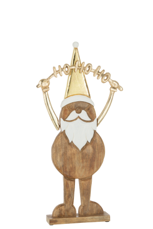 Mos Craciun - Figurina Santa Claus Hohoho, Lemn, Auriu, 48x2.5x60 cm