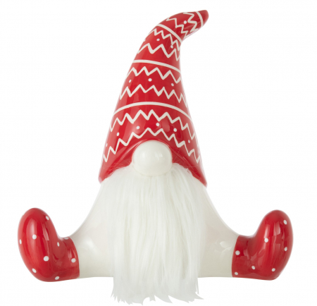 Mos Craciun - Figurina Santa Sitting, Ceramica, Alb/Rosu, 25x13x24 cm