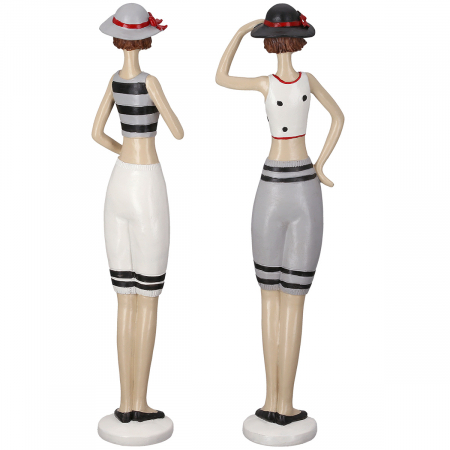 Figurină, Sirenă, Motiv pălărie, punctată, dungi, Rășină sintetică, crem, gri, PU 2, 2 asortate, L. 7 cm, L. 12 cm, H 37 cm [1]