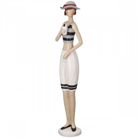 Figurină, Sirenă, Motiv pălărie, punctată, dungi, Rășină sintetică, crem, gri, PU 2, 2 asortate, L. 7 cm, L. 12 cm, H 37 cm [4]
