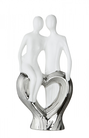 Figurina Sitting on heart, ceramica, alb/argintiu, 12x24x6 cm [1]