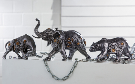 SALE % - Figurina Steampunk Bullfight, Rasina, Argintiu/Auriu, 22x14x11 cm