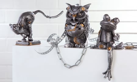 SALE % - Figurina Steampunk Owl, Rasina, Argintiu/Auriu, 13x21x10 cm