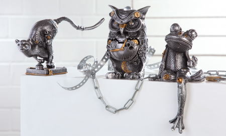 SALE % - Figurina Steampunk Pard, Rasina, Argintiu/Auriu, 35x17x9.5 cm