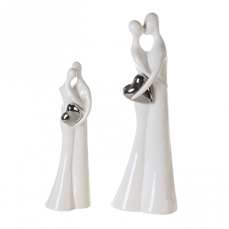 Figurina The Kiss, ceramica, alb/argintiu, 38 cm [2]