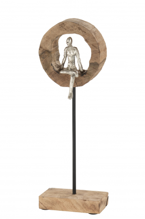 IN STOC - Figurina Thinker Ring, Aluminiu/Lemn, Argintiu/Natural, 18x11x48 cm