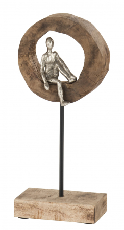 De colectie - Figurina Thinker Ring, Aluminiu/Lemn, Argintiu/Natural, 18x9x39 cm