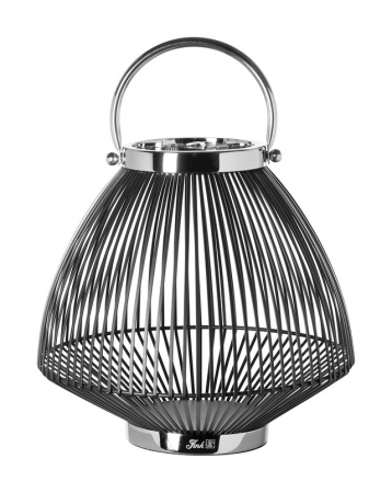 DECORATIUNI - FLIX, Felinar, vopsit cu pulbere neagră, mâner nichel, h. 27 cm, d. 29 cm