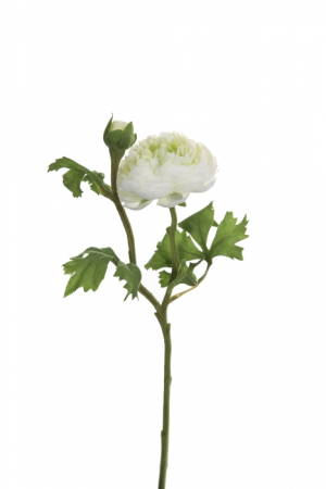 IN STOC - Floare artificiala Buttercup, Fibre artificiale, Verde deschis/Alb, 40x70 cm