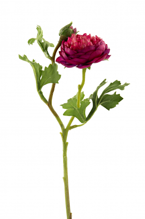 Plante artificiale si uscate - Floare artificiala Ranunkel, Fibre artificiale, Rosu/Verde, 46 cm