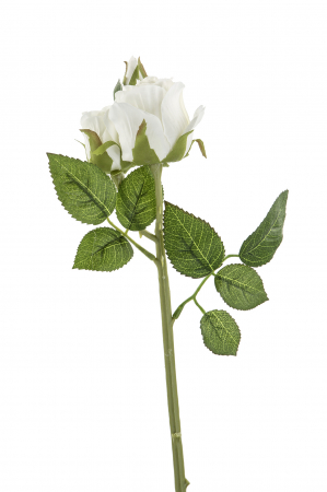 IN STOC - Floare artificiala trandafir Rose, Fibre artificiale, Alb, 40 cm