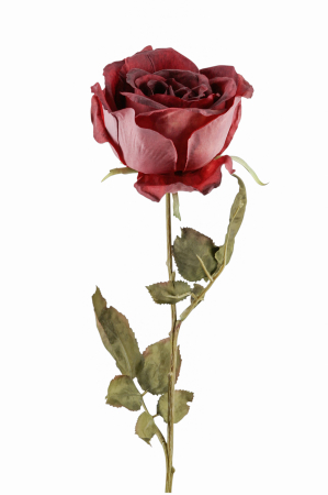 Plante artificiale si uscate - Floare artificiala trandafir Rose, Fibre artificiale, Rosu inchis, 66 cm