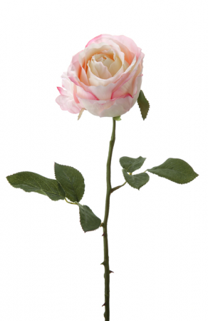 IN STOC - Floare artificiala trandafir Rose, Fibre artificiale, Roz deschis/Verde, 60 cm