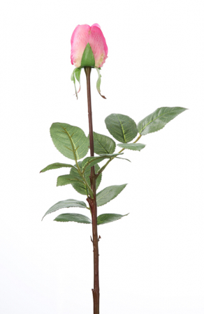 IN STOC - Floare artificiala trandafir Rose, Fibre artificiale, Roz/Verde, 74 cm