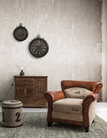 IN STOC - Fotoliu Charleston, Piele, Maro, 86x76x77