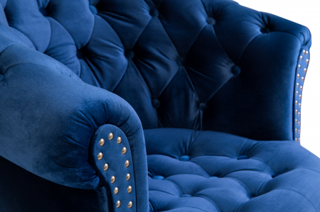 Fotoliu Filip chesterfield, albastru, spuma/catifea/lemn, 87x78x83 cm [5]