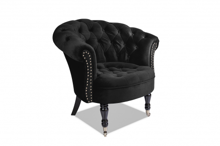 Fotolii - Fotoliu Filip chesterfield, negru, spuma/catifea/lemn, 87x78x83 cm