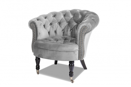 Fotoliu Filip chesterfield, gri, spuma/catifea/lemn, 87x78x83 cm [3]