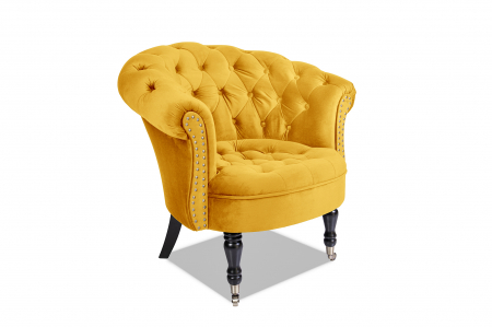 Fotolii - Fotoliu Filip chesterfield, galben, spuma/catifea/lemn, 87x78x83 cm