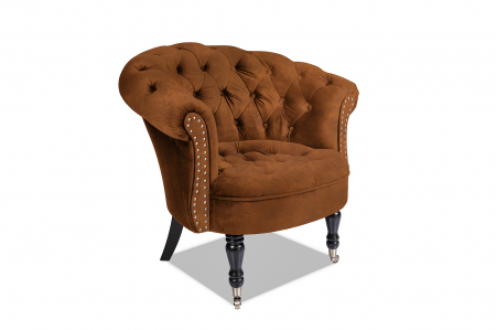 SALE % - Fotoliu Filip chesterfield, maro coniac, spuma/catifea/lemn, 87x78x83 cm