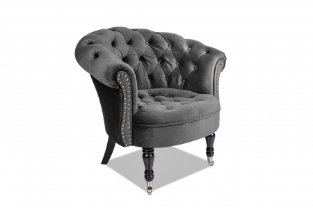 SALE % - Fotoliu Filip chesterfield, gri inchis, spuma/catifea/lemn, 87x78x83 cm