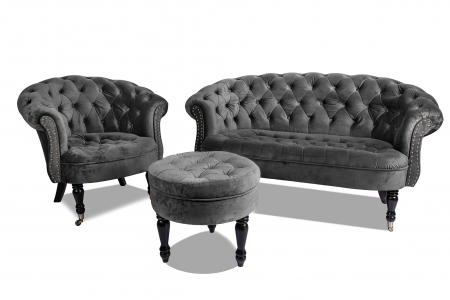 Fotoliu Filip chesterfield, gri inchis, spuma/catifea/lemn, 87x78x83 cm [6]